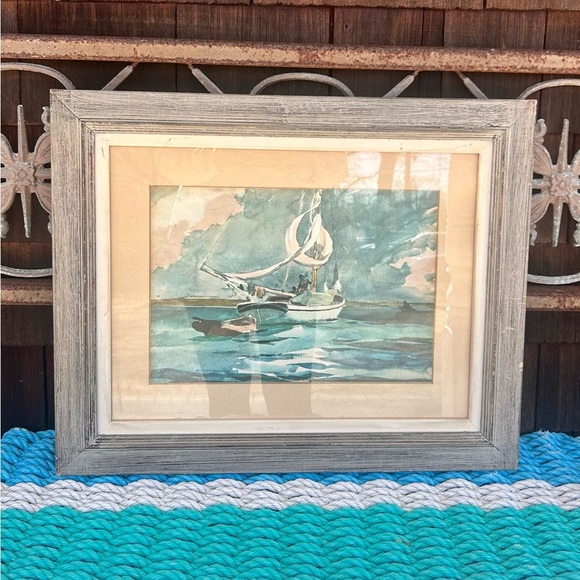 Framed Original Watercolor Painting of a Sailboat in a Gray Frame - Picture 1 of 6